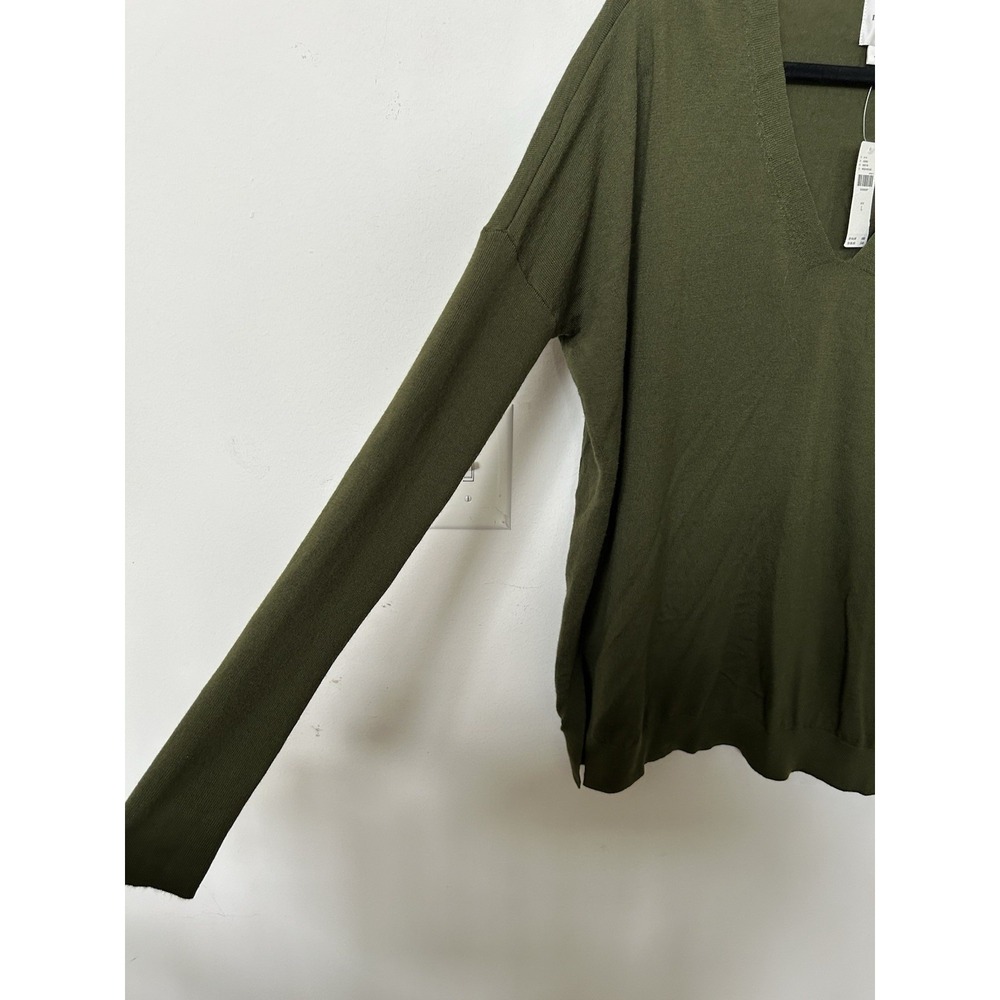 NWT Maeve Anthropologie Merino Wool V-Neck Sweater L Green Slouchy Casual Cozy - Picture 5 of 9